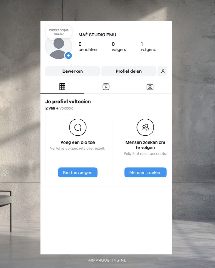 Instagram-profiel zonder merk: leeg en zonder herkenbare stijl